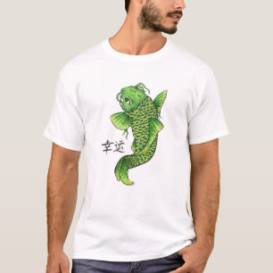 T-shirt Carpa verde afortunada oriental legal dos peixes
