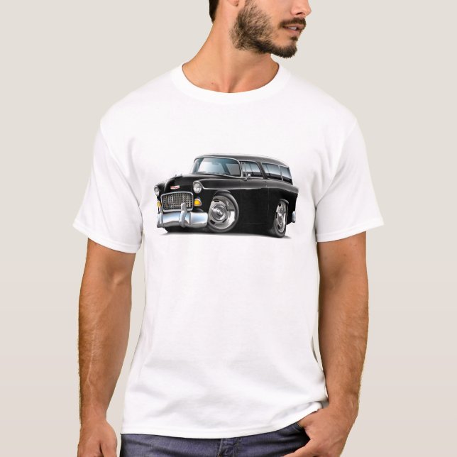 T-shirt Carro 1955 do preto do nómada de Chevy (Frente)