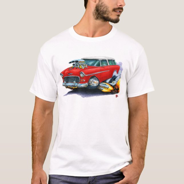 T-shirt Carro 1955 do vermelho do nómada de Chevy (Frente)