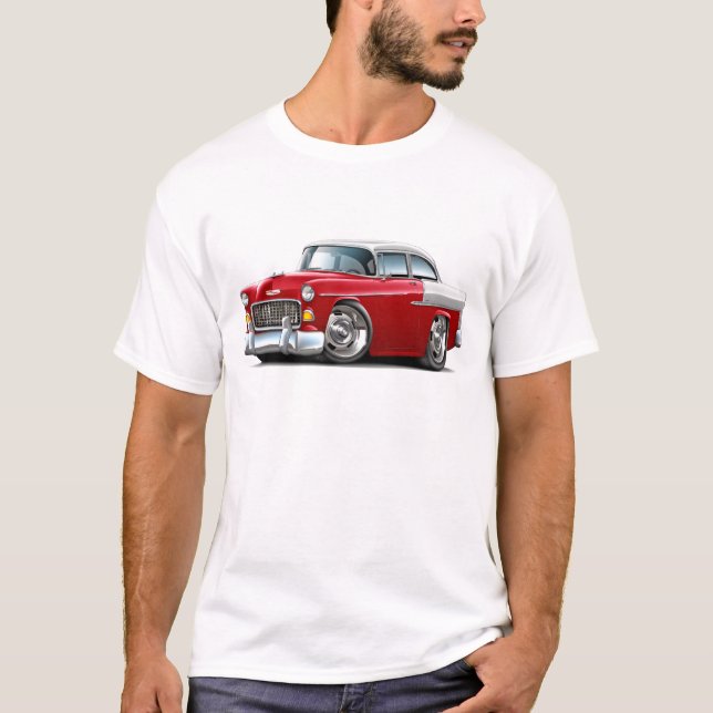 T-shirt Carro 1955 Vermelho-Branco de Chevy Belair (Frente)