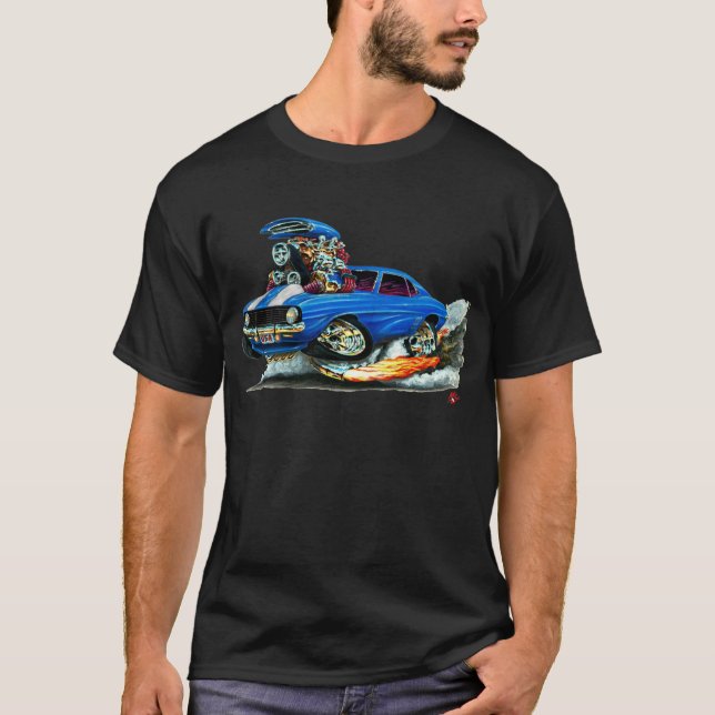 T-shirt Carro 1969 Azul-Branco de Camaro SS (Frente)