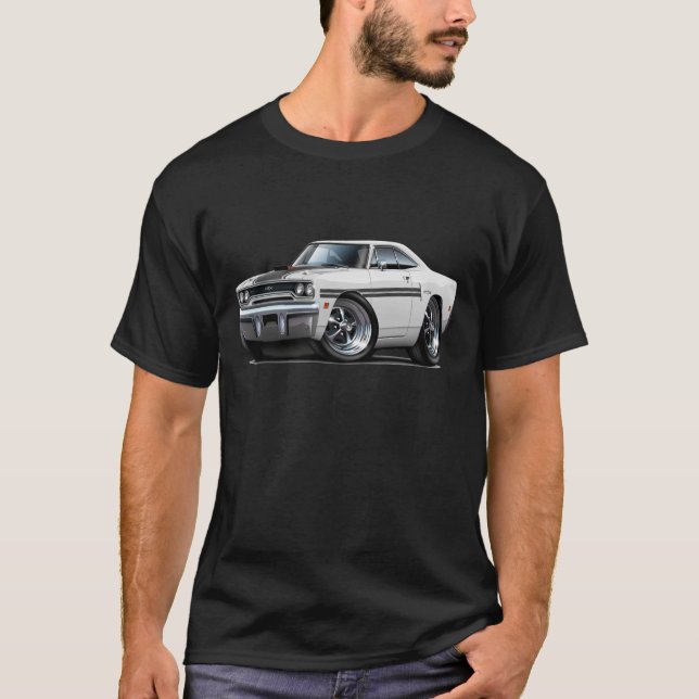 T-shirt Carro 1970 Branco-Preto de Plymouth GTX (Frente)