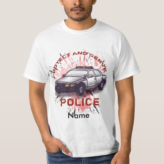 T-shirt Carro Policial Protege Camisa-T (Frente)