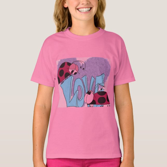 T-shirt Cartoon Adorable Ladybug Love (Frente)