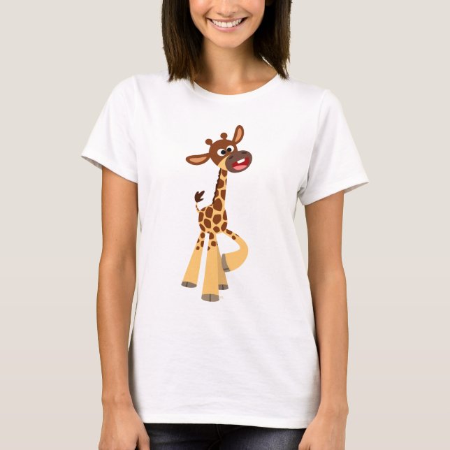 T-shirt Cartoon Bonito Girafa Mulher-T-Shirt (Frente)