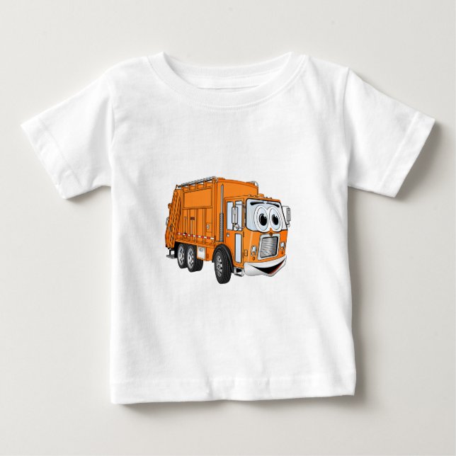 T-shirt Cartoon de Caminhão de Lixo Laranja Sorrindo (Frente)