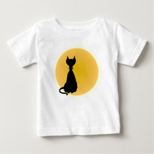 T-shirt Cartoon de Gatinho de Diversão de Gato e Lua para