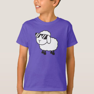 T-shirt Cartoon de Ovelha Branca de Óculos de Sol