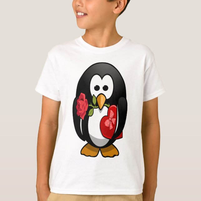 T-shirt Cartoon Engraçado Pinguim Dia de os namorados Boni (Frente)