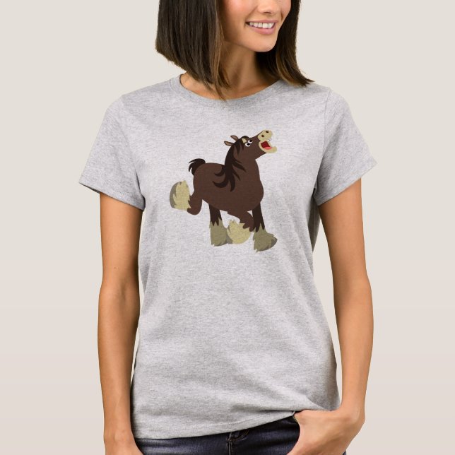 T-shirt Cartoon Exuberante Bonito Shire Horse Women T Shir (Frente)