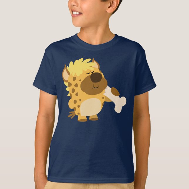T-shirt Cartoon Hyena Esmagando Camisa-T para Crianças Óss (Frente)