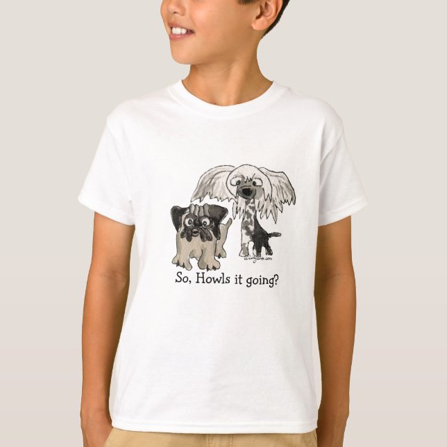 T-shirt Cartoon Pug and Crested Chinese Puppy (Frente)