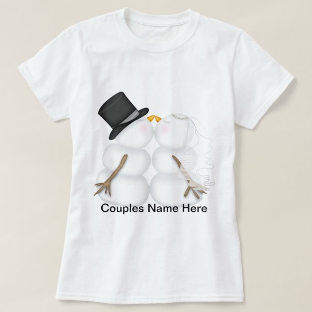 T-shirt Casal de Neve Adorável (Frente do Design)