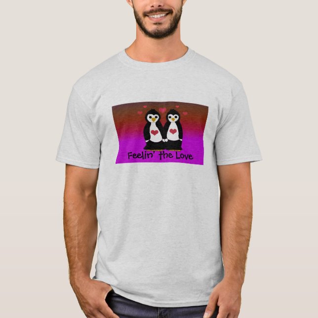 T-shirt Casal de Pinguins com Corações (Frente)