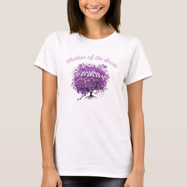 T-shirt Casamento com folhas de folhas de coração roxo rad (Frente)