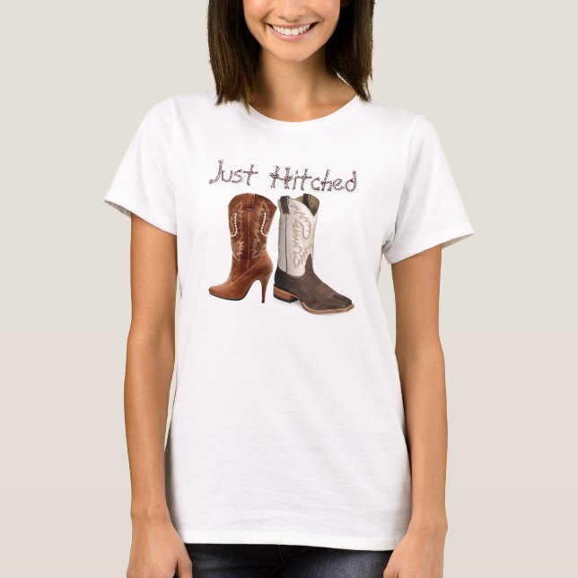 T-shirt casamento entre botas de cowboy ocidentais (Frente)