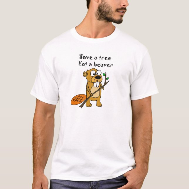 T-shirt Castor engraçado com desenhos animados da árvore (Frente)