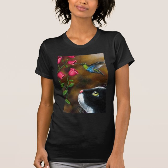 T-shirt Cat 571 Tuxedo com Hummingbird (Frente)