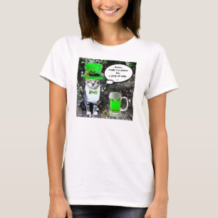 T-SHIRT CAT DO DIA DE SÃO PATRÍCIO COM CERVEJA IRLANDESA