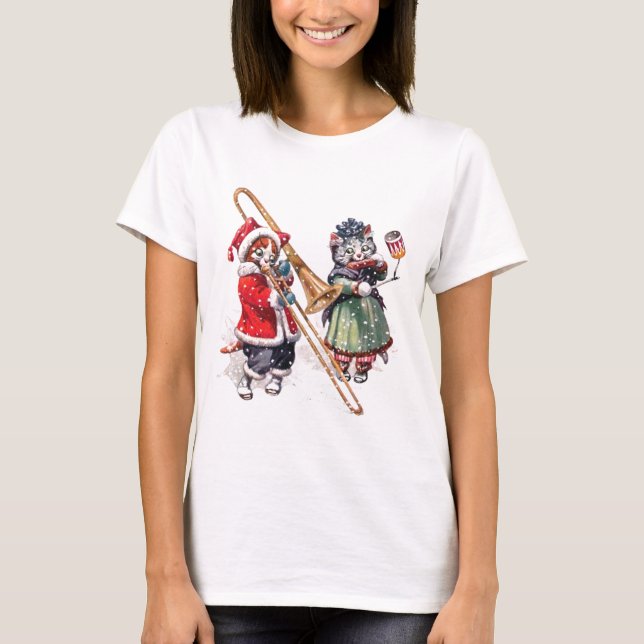 T-shirt Cat Joga Trombone na Neve (Frente)
