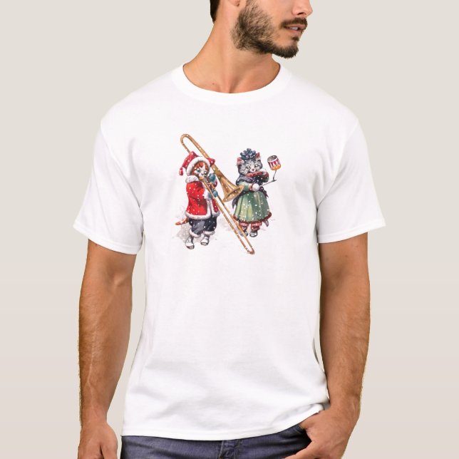 T-shirt Cat Joga Trombone na Neve (Frente)