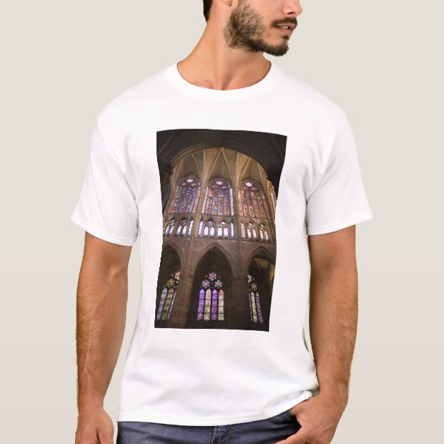 T-shirt Catedral de Leão, janelas de vitral interior (Frente)