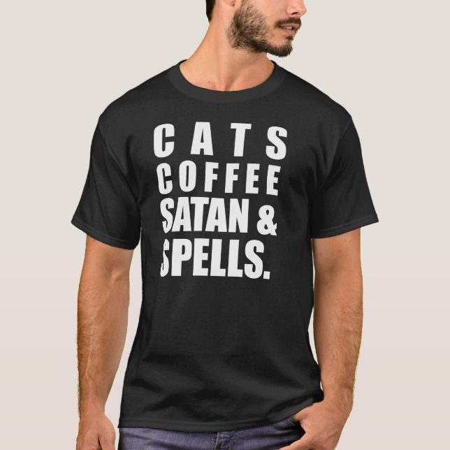 T-shirt Cats Coffe Satan & Spells (Frente)