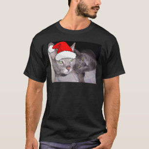 T-shirt Cats de Cinza Azul Russo Natal