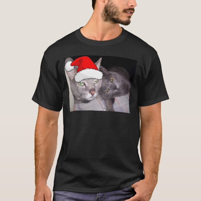 T-shirt Cats de Cinza Azul Russo Natal (Frente)