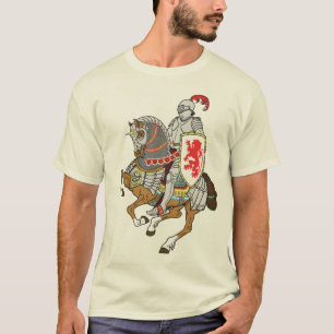 T-shirt cavaleiro medieval em um cavalo