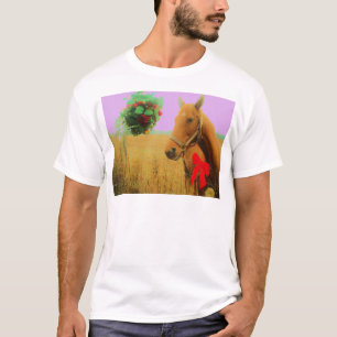 T-shirt Cavalo cor-de-rosa retro do Natal do céu
