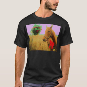 T-shirt Cavalo cor-de-rosa retro do Natal do céu