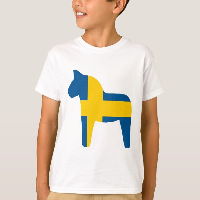 T-shirt Cavalo de Dala da bandeira da suecia (Frente)
