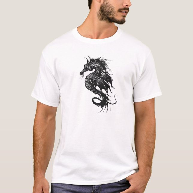 T-shirt Cavalo do Mar Irritado em Preto (Frente)