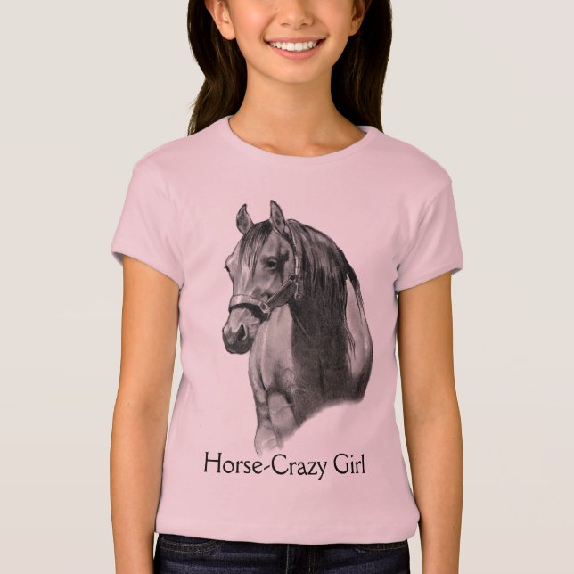 T-SHIRT CAVALO: LÁPIS: HORSE-CRAZY: MENINA (Frente)