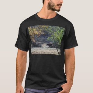 T-shirt Cavalo Marrom atravessando Cerca