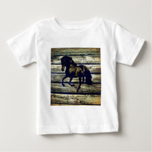 T-shirt Cavalo Preto Equestre Equestre de Madeira Equestre