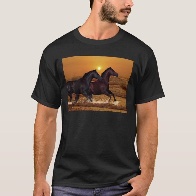 T-shirt Cavalos correndo ao sol do oceano (Frente)