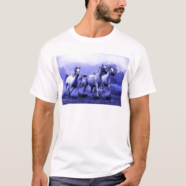 T-shirt Cavalos correndo e luz azul (Frente)