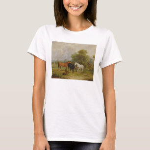 T-shirt Cavalos que pastam: Éguas e potros em um campo