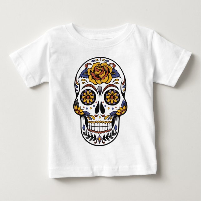 T-shirt Caveira de Açúcar Rosa Amarela (Frente)