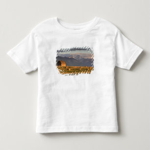 T-shirt Celeiro antigo enquadrado por fardos de feno e dra