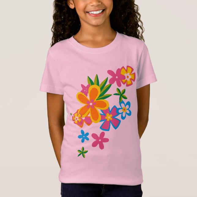 T-shirt celestial das meninas de flores de Hula (Frente)