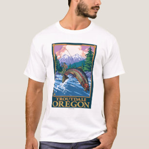 T-shirt Cena da pesca com mosca - Troutdale, Oregon