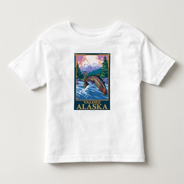 T-shirt Cena da pesca com mosca - Valdez, Alaska (Frente)