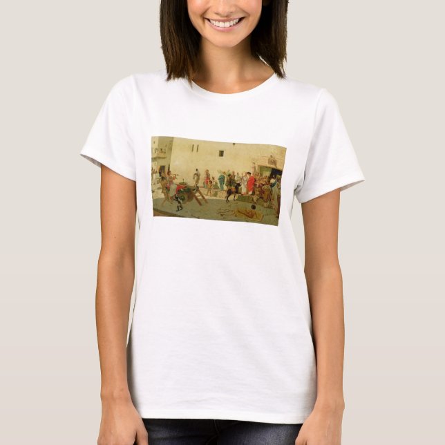 T-shirt Cena de Rua Romana com Músicos e um Artista (Frente)