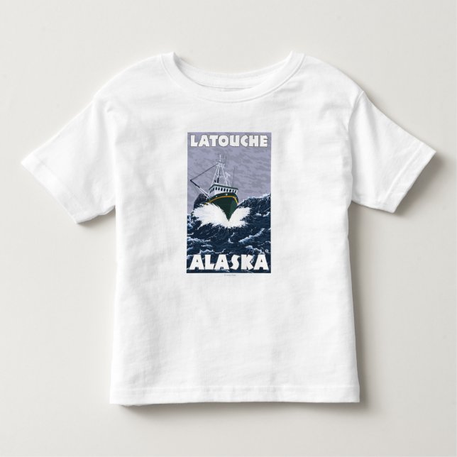T-shirt Cena do barco de pesca - Latouche, Alaska (Frente)