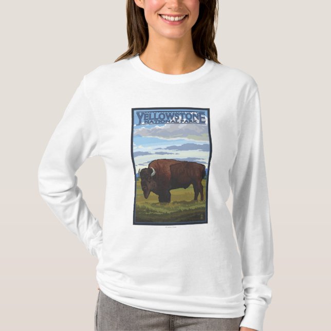 T-shirt Cena do bisonte - parque nacional de Yellowstone (Frente)