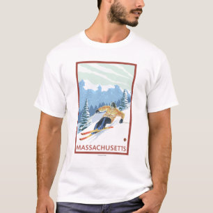 T-shirt Cena do esquiador de MassachusettsDownhill