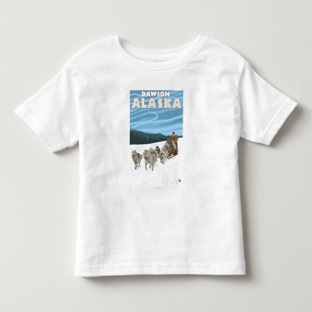 T-shirt Cena Sledding do cão - Dawson, Alaska (Frente)